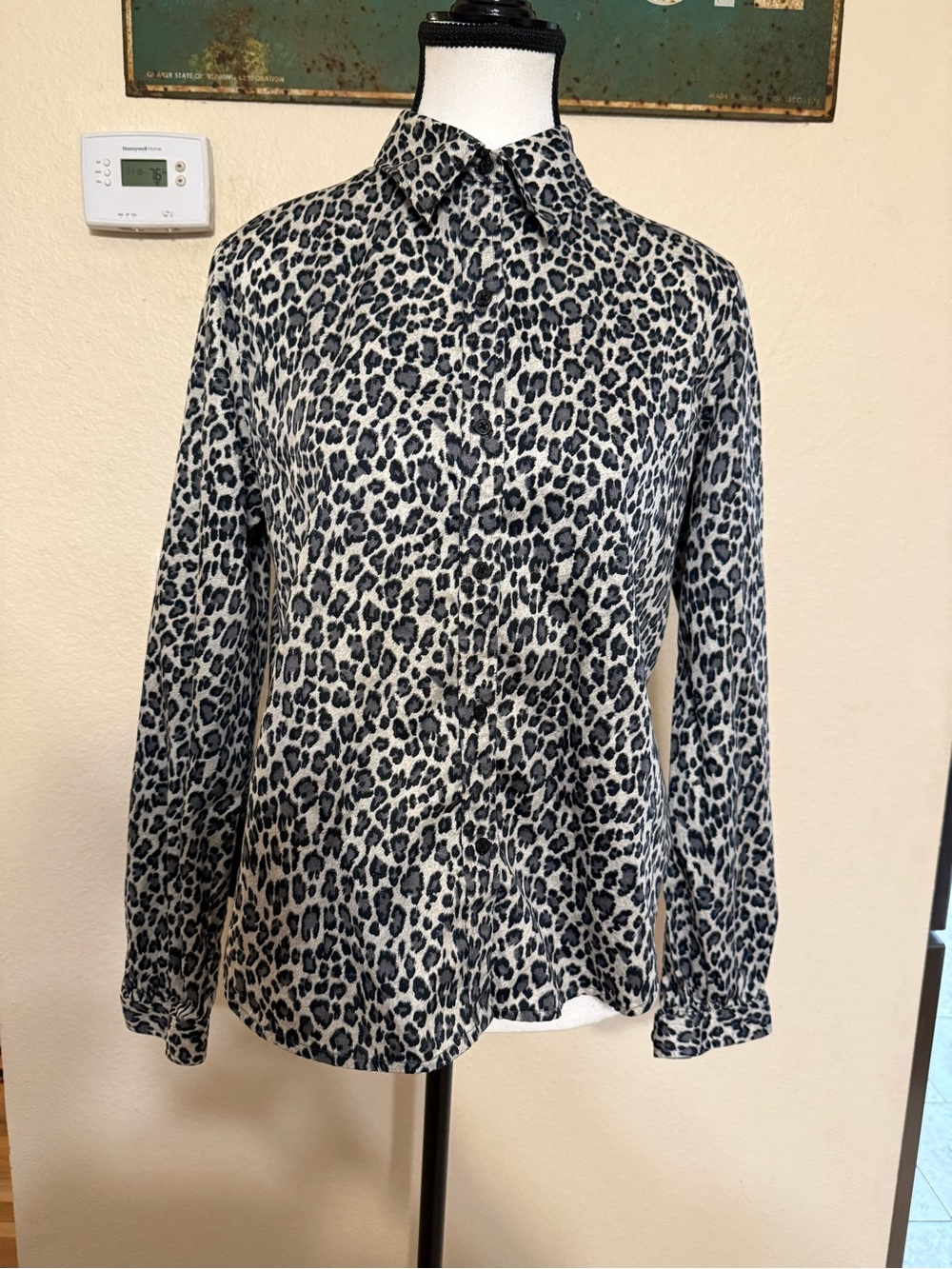 Lauren By Ralph Lauren Green Label Leopard Print 100% Cotton PL Button Up Blouse